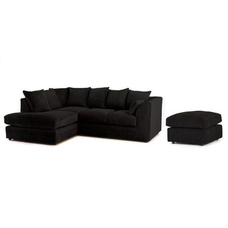 Mona Jumbo Cord Grey Corner Sofa with Footstool