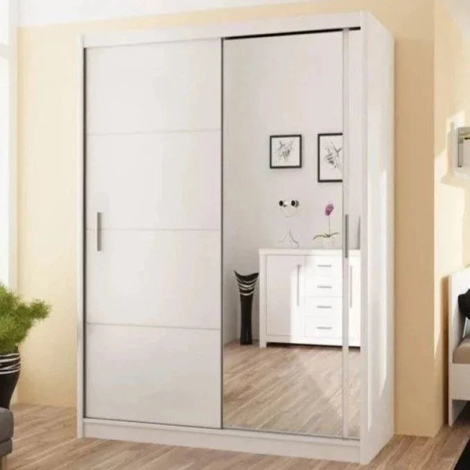 Vista Mirrored Sliding Door Wardrobe 180 cm- Black, White and Oak