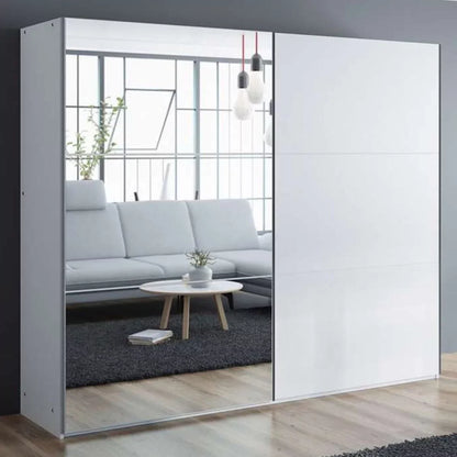 Boris 250cm Sliding Door Mirror Wardrobe - White, Black, Grey