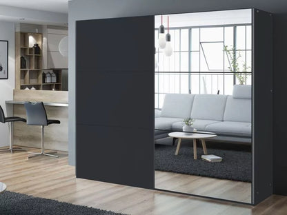 Boris 250cm Sliding Door Mirror Wardrobe - Black, White, Grey