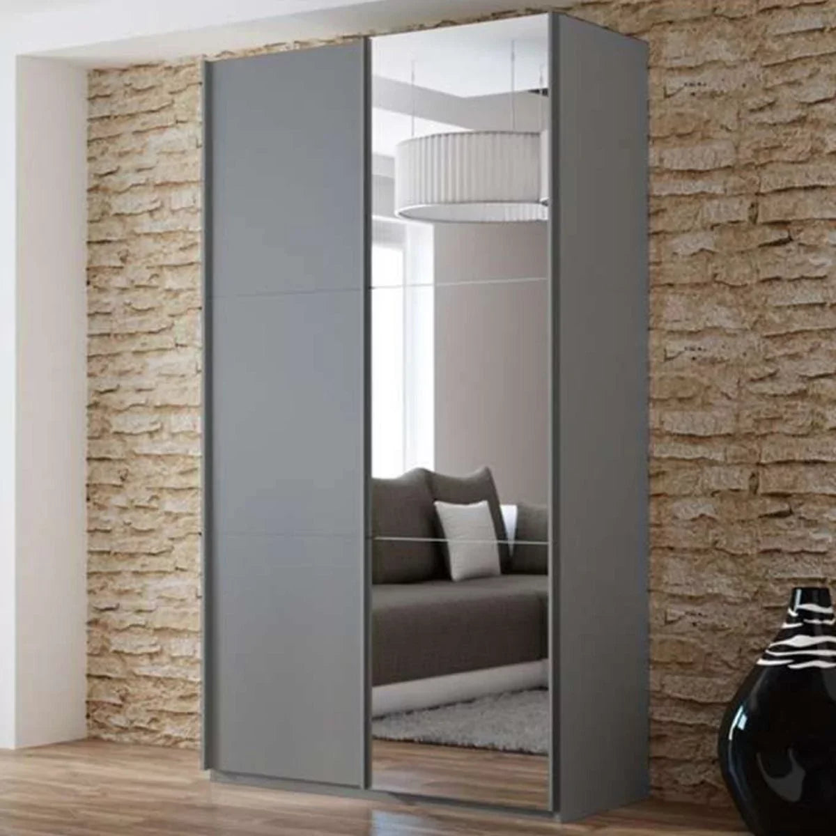 Boris Sliding Door 120cm Wardrobe with Mirror - White, Black, Graphite