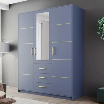 Barnsley 3 Doors Mirrored Wardrobe with 3 Drawers - Green, Blue, Plum