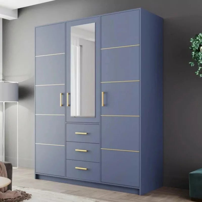 Barnsley 3 Doors Mirrored Wardrobe with 3 Drawers - Blue, Green, Plum