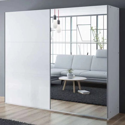 Boris 250cm Sliding Door Mirror Wardrobe - Black, White, Grey