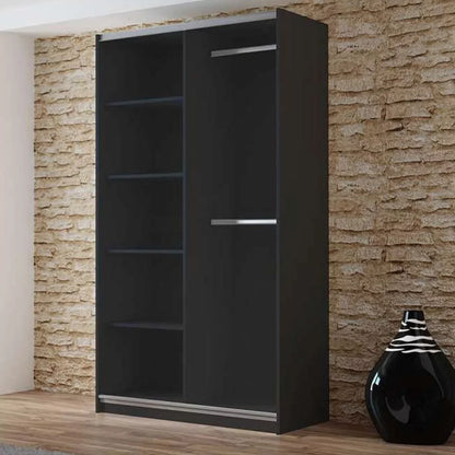 Boris Sliding Door 120cm Wardrobe with Mirror - Graphite, Black, White