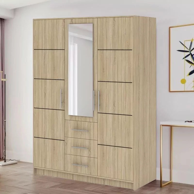 Barnsley 3 Doors Mirrored Wardrobe with 3 Drawers - Blue, Green, Plum