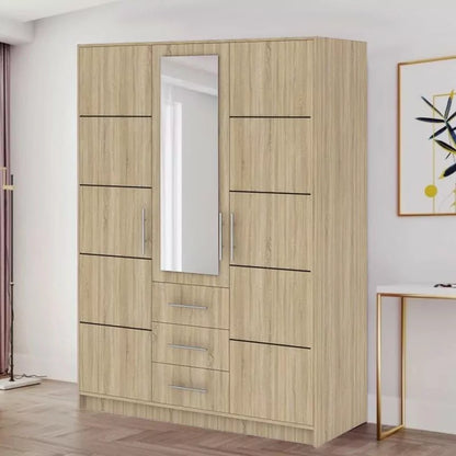 Barnsley 3 Doors Mirrored Wardrobe with 3 Drawers - Blue, Green, Plum