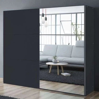 Boris 250cm Sliding Door Mirror Wardrobe - Black, White, Grey