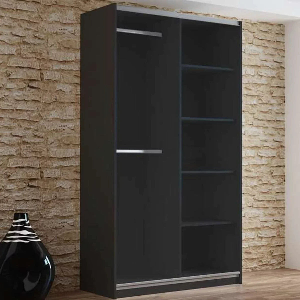 Boris Sliding Door 120cm Wardrobe with Mirror - Graphite, Black, White