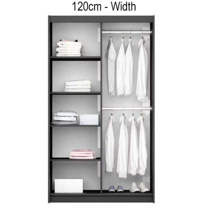 Boris Sliding Door 120cm Wardrobe with Mirror - Graphite, Black, White