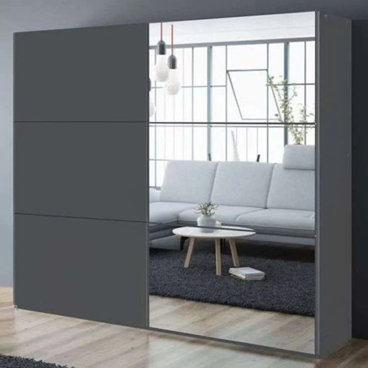 Boris 250cm Sliding Door Mirror Wardrobe - White, Black, Grey