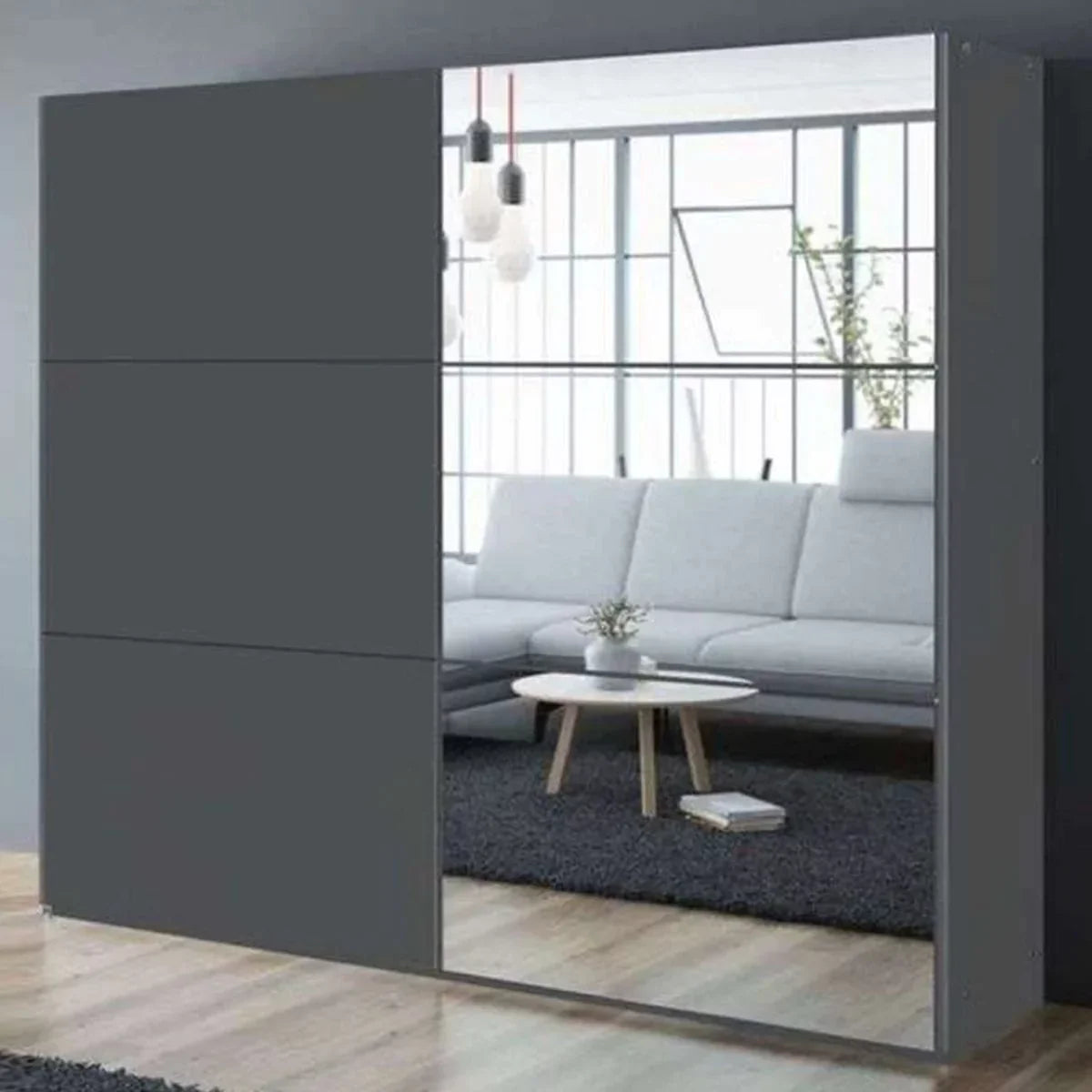 Boris 250cm Sliding Door Mirror Wardrobe - Grey, White, Black