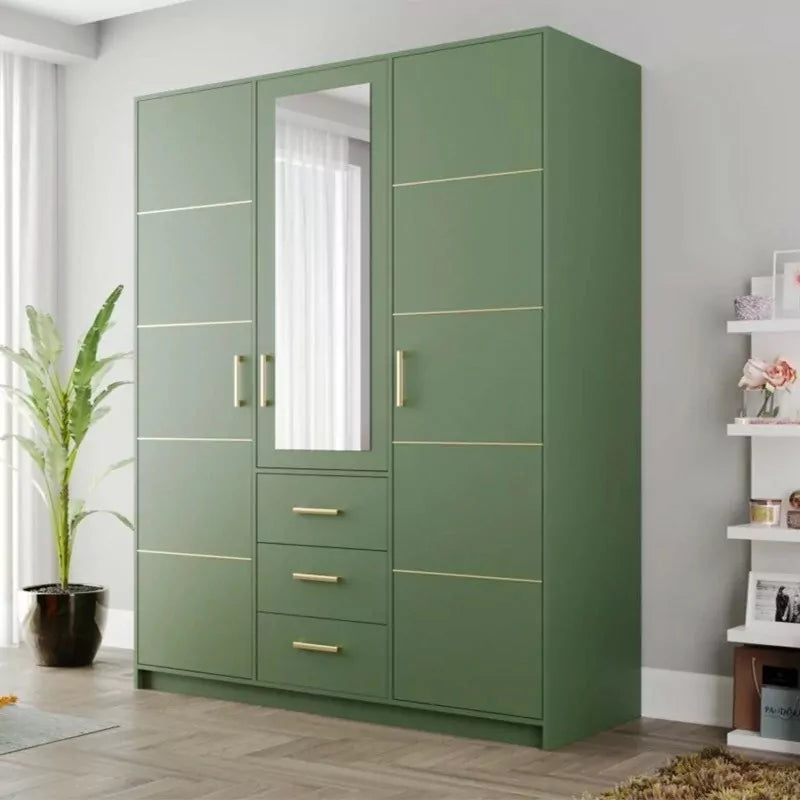 Barnsley 3 Doors Mirrored Wardrobe with 3 Drawers - Green, Blue, Plum