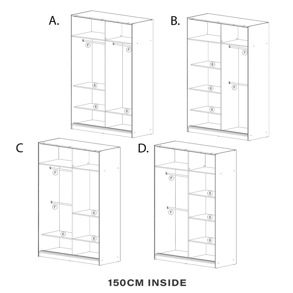 Chelsea White with Black Strip 2 Door Mirrored Sliding Wardrobe - 150cm and 203cm