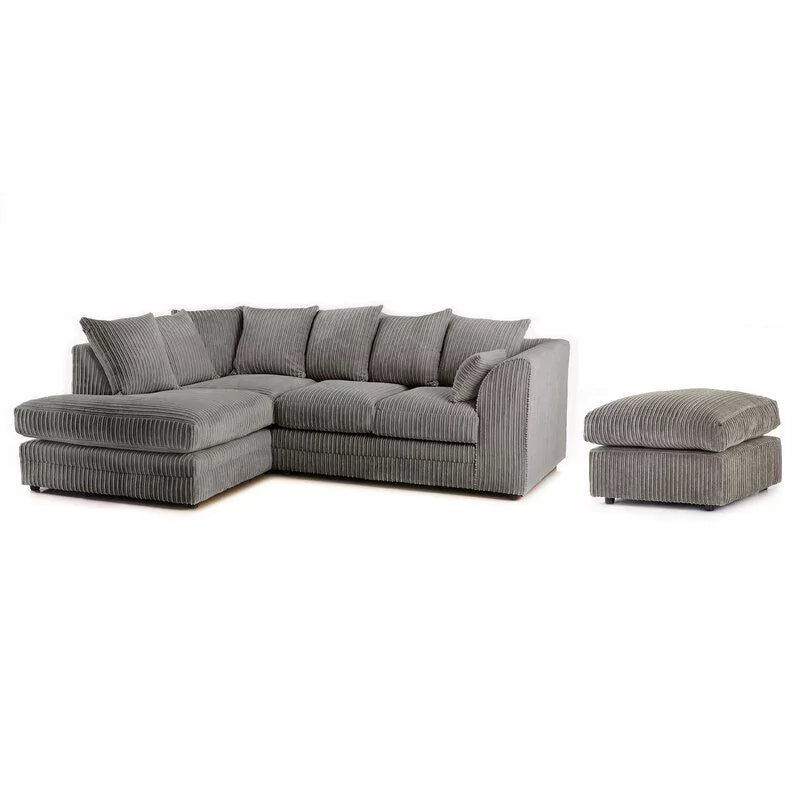 Mona Jumbo Cord Grey Corner Sofa with Footstool