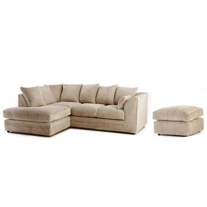 Mona Jumbo Cord Grey Corner Sofa with Footstool