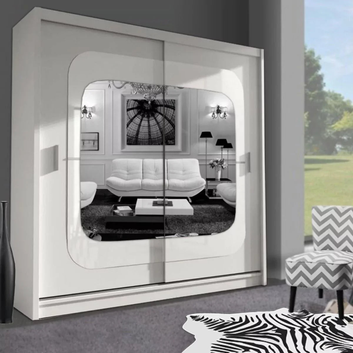 Chelsea White 2 Door Mirrored Sliding Wardrobe - 150cm and 203cm