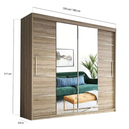 Lisbane Oak Sliding Door Wardrobe - 150cm,180cm and 203cm