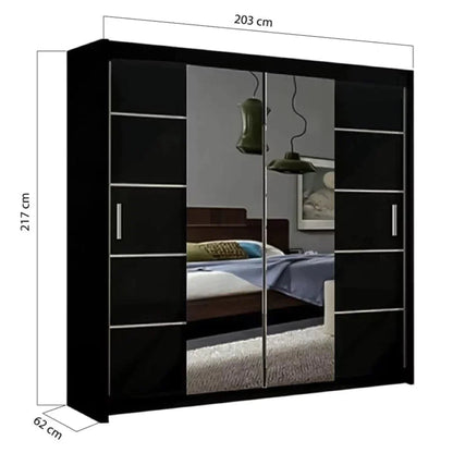 Lisbane Black Sliding Door Wardrobe - 150cm,180cm and 203cm