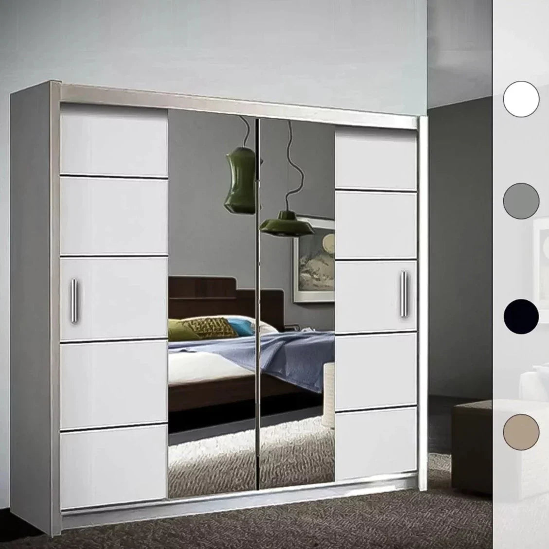 Lisbane White Sliding Door Wardrobe - 150cm,180cm and 203cm