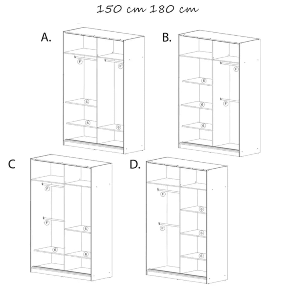 Lisbane White Sliding Door Wardrobe - 150cm,180cm and 203cm