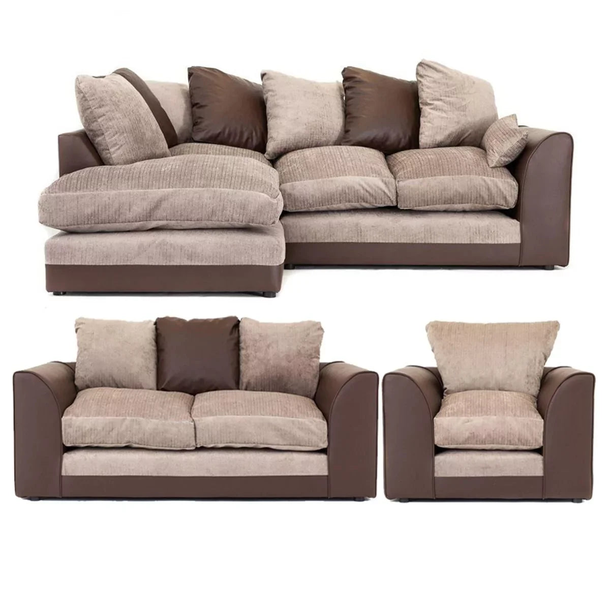 Dylan Chenille Fabric 3 Seater Sofa - Black Grey or Brown Beige