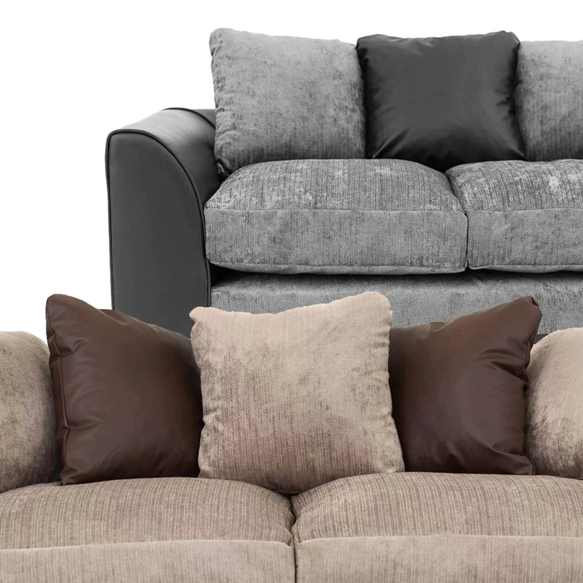 Dylan Fabric 3 Seater and 2 Seater Sofa Set - Black Grey or Brown Beige