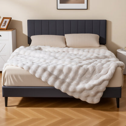 Fuzzy Plush Rabbit Fur Bubble Blanket for Bed Armchair Sofa-L