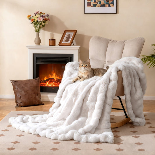 Fuzzy Plush Rabbit Fur Bubble Blanket for Bed Armchair Sofa-M