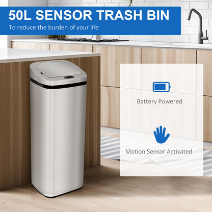 HOMCOM 50L الأشعة تحت الحمراء Touchless استشعار الحركة التلقائي سلة المهملات الفولاذ المقاوم للصدأ سلة المهملات مكتب المنزل