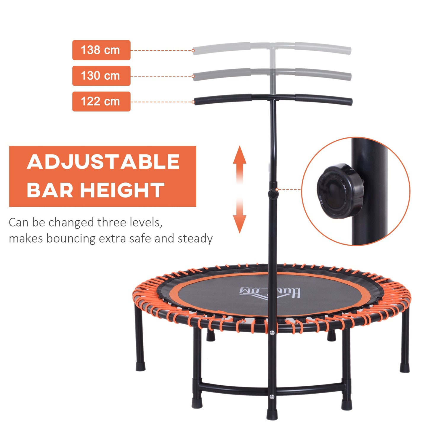 HOMCOM Round Mini Trampoline Exercise Bungee Rebounder Adjustable Handle Bar