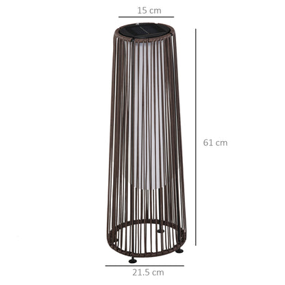 Outsunny Patio Garden PE Rattan Solar Lights Woven Resin Wicker Lantern Auto On/Off Solar Powered Lights, Brown