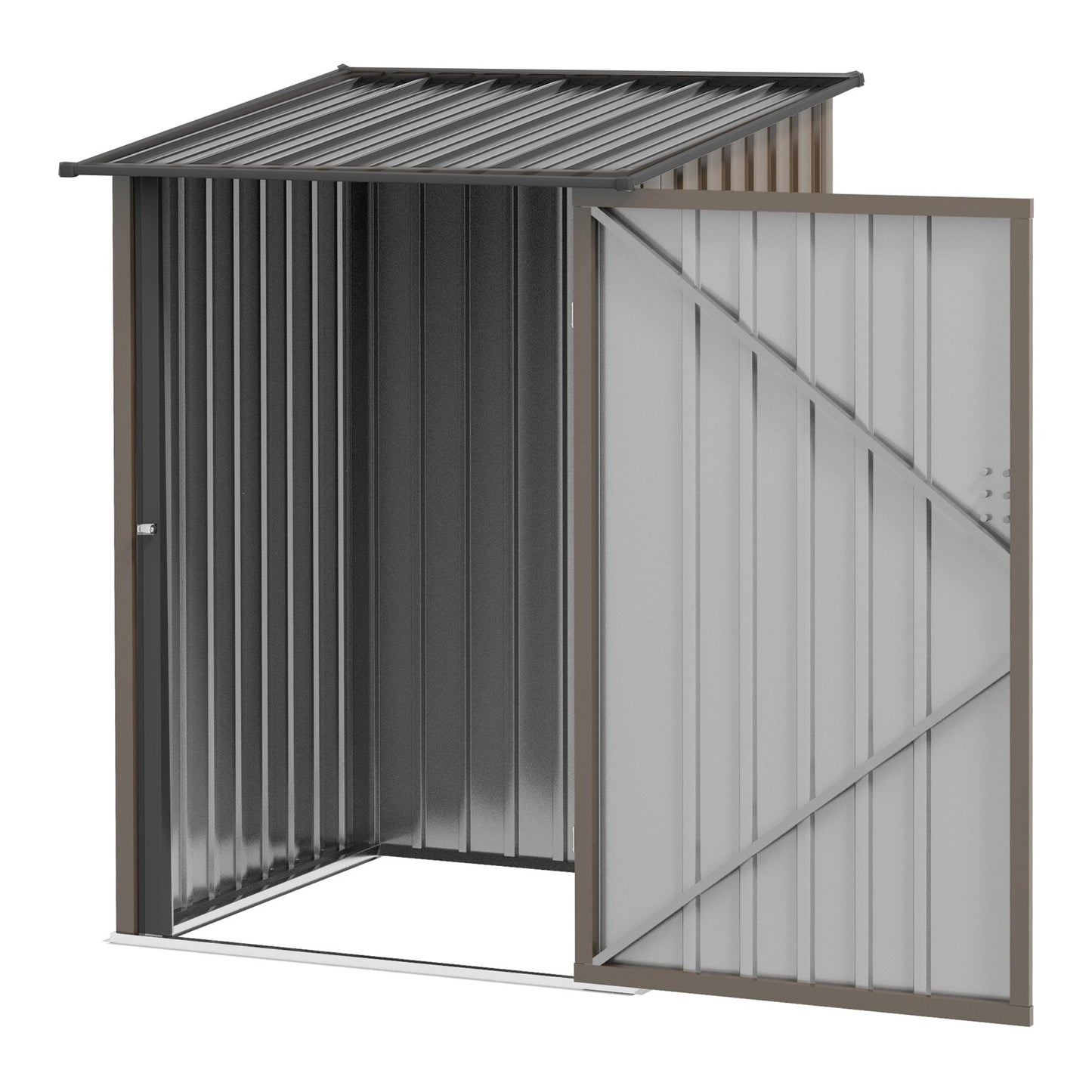 Outsunny 3.3ft x 3.4ft Lean to Garden Shed، سقيفة تخزين معدنية خارجية مع باب واحد قابل للقفل، سقيفة تخزين الأدوات للحديقة، الفناء، العشب، بني