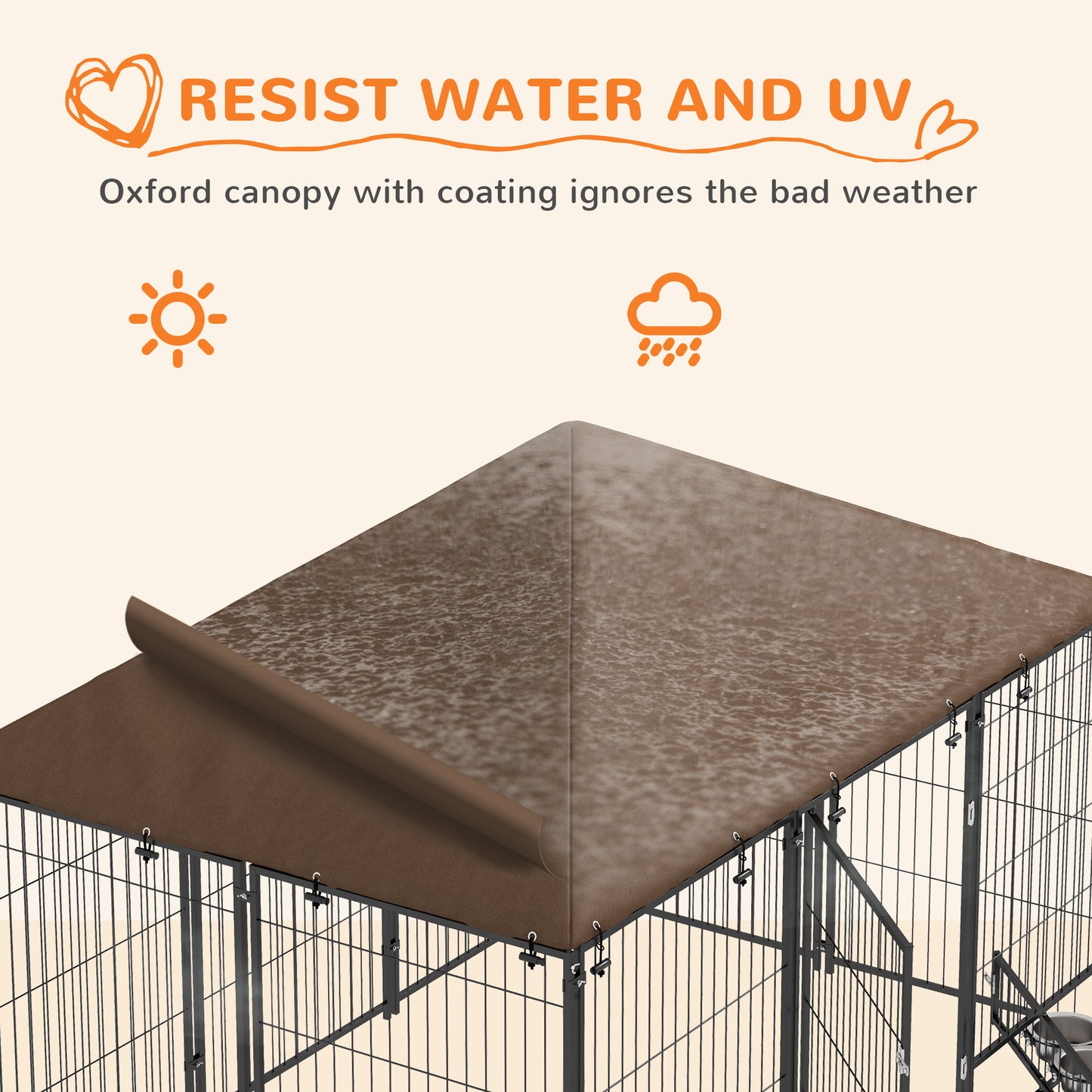 PawHut Outdoor Dog Kennel Puppy Play Pen z baldachimem Garden Playpen Fence Crate Enclosure Cage Rotating Bowl 211 x 141 x 151 cm