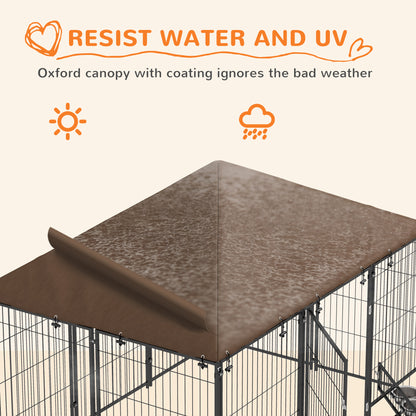 PawHut Outdoor Dog Kennel Puppy Play Pen z baldachimem Garden Playpen Fence Crate Enclosure Cage Rotating Bowl 211 x 141 x 151 cm