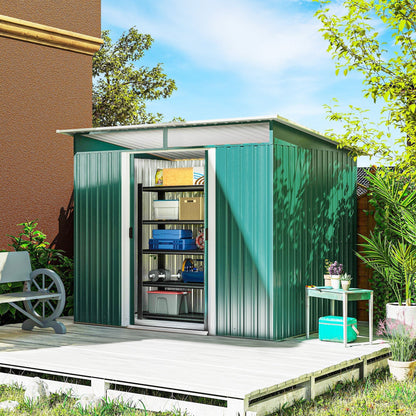 Outsunny 8.5 x 6ft Metal Shed with Lightsky Panels, Garden Storage Tool House with Double Doors for Garden, Patio and Lawn, Green