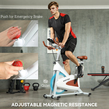 SPORTNOW Quiet Stationary Exercise Bike with Adjustable Resistance, Seat, White