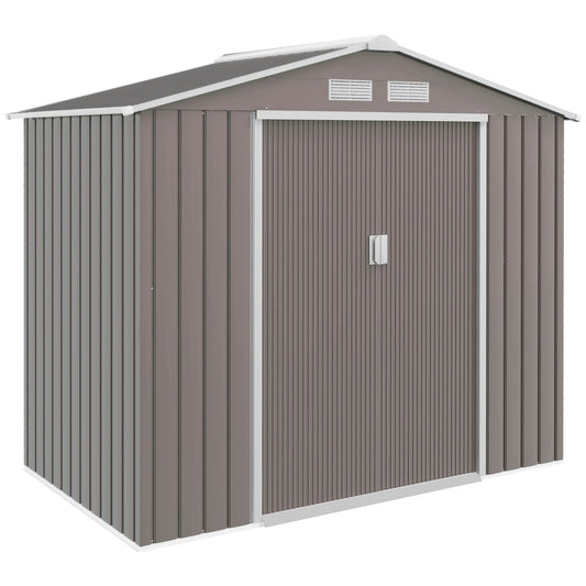 Outsunny 7ft x 4ft Lockable Garden Metal Storage Shed Storage Roofed Tool Metal Shed w/ Air Vents Steel Grey