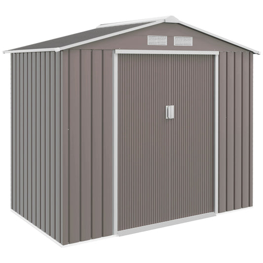 Outsunny 7ft x 4ft Lockable Garden Metal Storage Shed Storage Roofed Tool Metal Shed w/ Air Vents Steel Grey