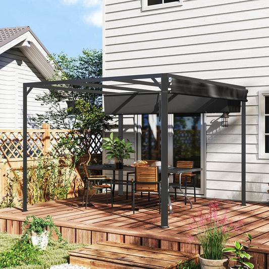 Outsunny 3 x 3m aluminiowa pergola z rozsuwanym dachem i ścianą - ciemnoszara