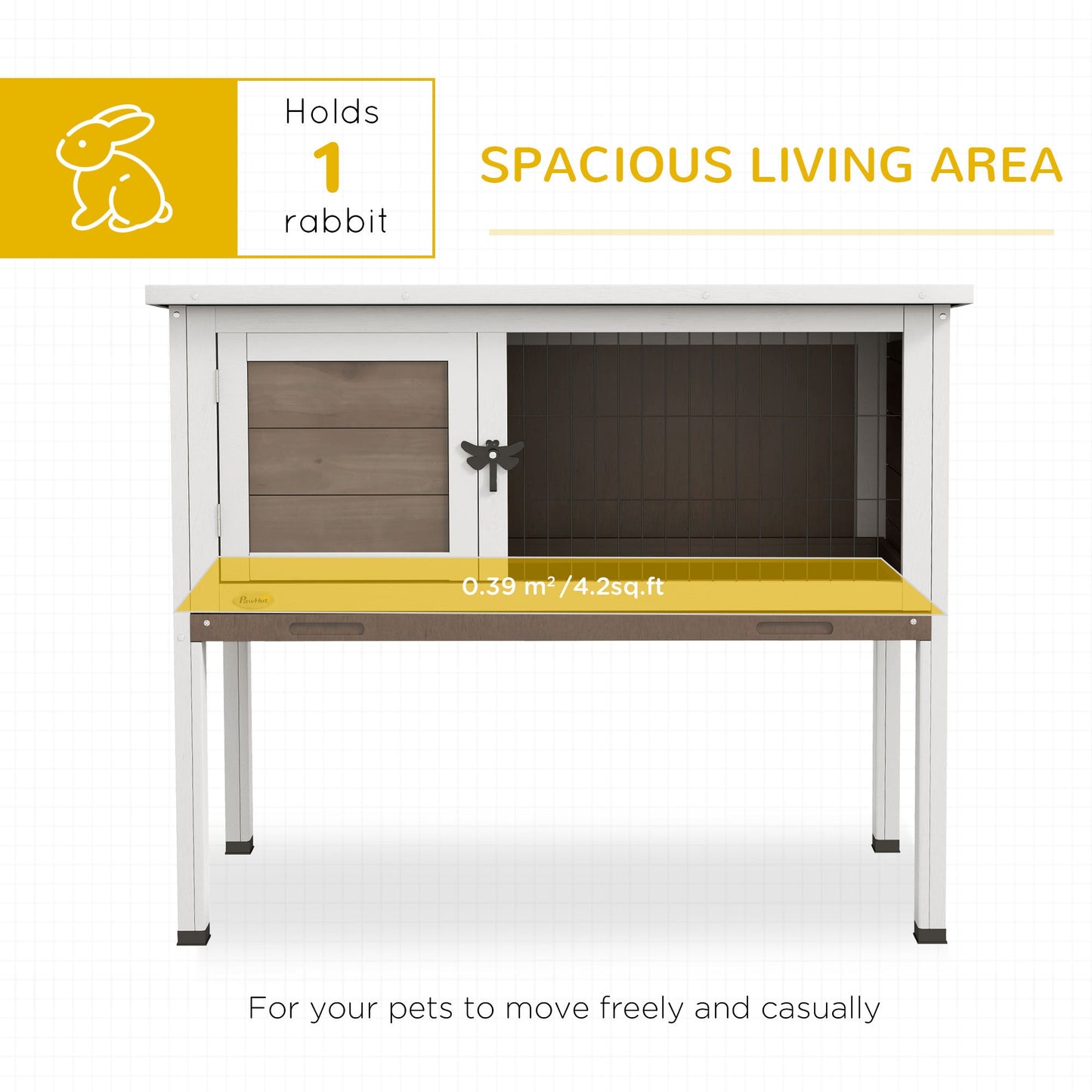 PawHut Wooden Guinea Pig Hutch, Small Animal Cage with Slide-out Tray, Openable Asphalt Roof, 84 x 43 x 70cm, Brown