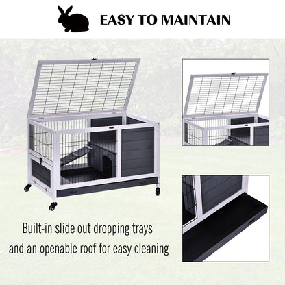 PawHut Rabbits Indoor Fir Wood Lift-Top Hutch Grey