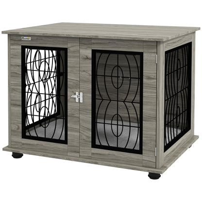 PawHut 29.5" Indoor Dog Crate Furniture End Table with Soft Washable Cushion, Lockable Front Door, for Medium Dogs