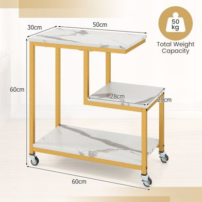 3-Tier Small Sofa Couch Side Table with Lockable Casters for Living Room-White