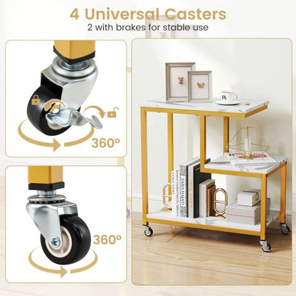 3-Tier Small Sofa Couch Side Table with Lockable Casters for Living Room-White