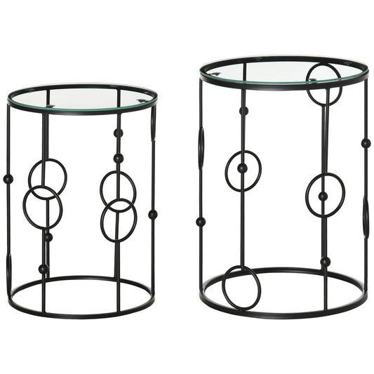 HOMCOM Nesting Round Coffee Table Set of 2 - Black