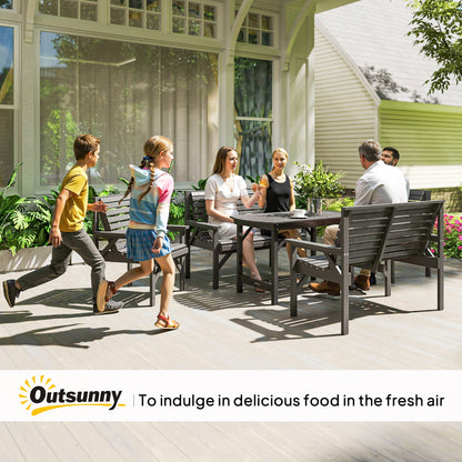Outsunny 5 Piece Wooden Garden Dining Set for 6, Outdoor Conversation Set with 2 Armchairs, 2 Loveseats and Dining Table with Umbrella Hole for Patio, Balcony, Grey