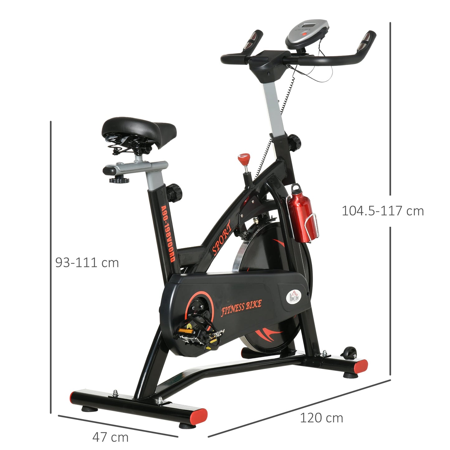 HOMCOM Stationary Exercise Bike, with 10KG Flywheel, Phone Holder - Red