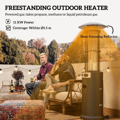 Outsunny 11 KW Freestanding Gas Patio Heater, Adjustable Outdoor Garden Propane Heater with Tip-Over Switch, Wheels, Pulse Ignition, Tank Room with Openable Door, Black
