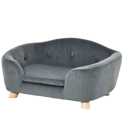 PawHut Dog Sofa Bed Pet Chair Couch with Water Resistant Fabric, Kitten Lounge with Soft Cushion, Wooden Frame for Mini Size Dogs - Grey